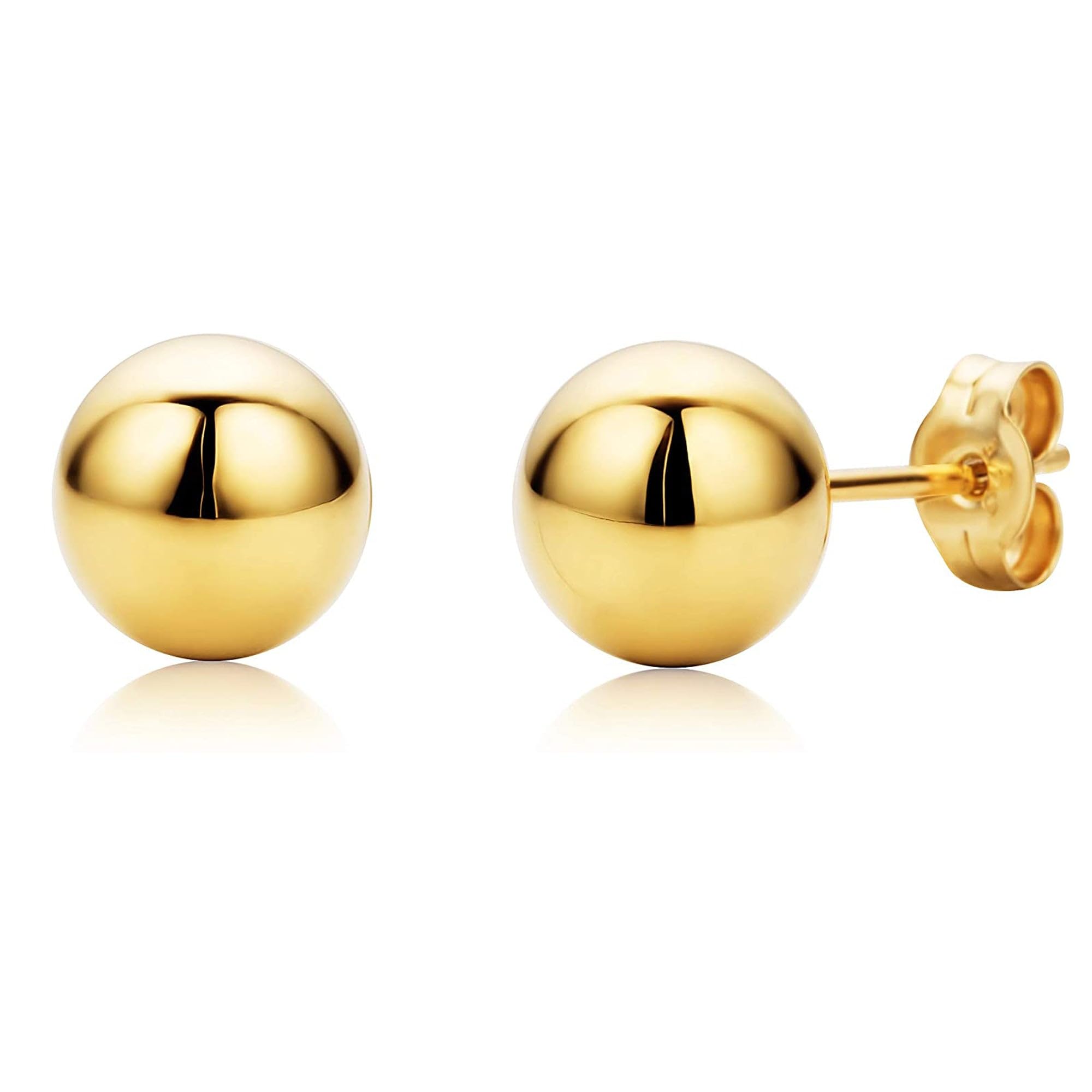 14K Real Yellow Gold Ball Stud Earrings