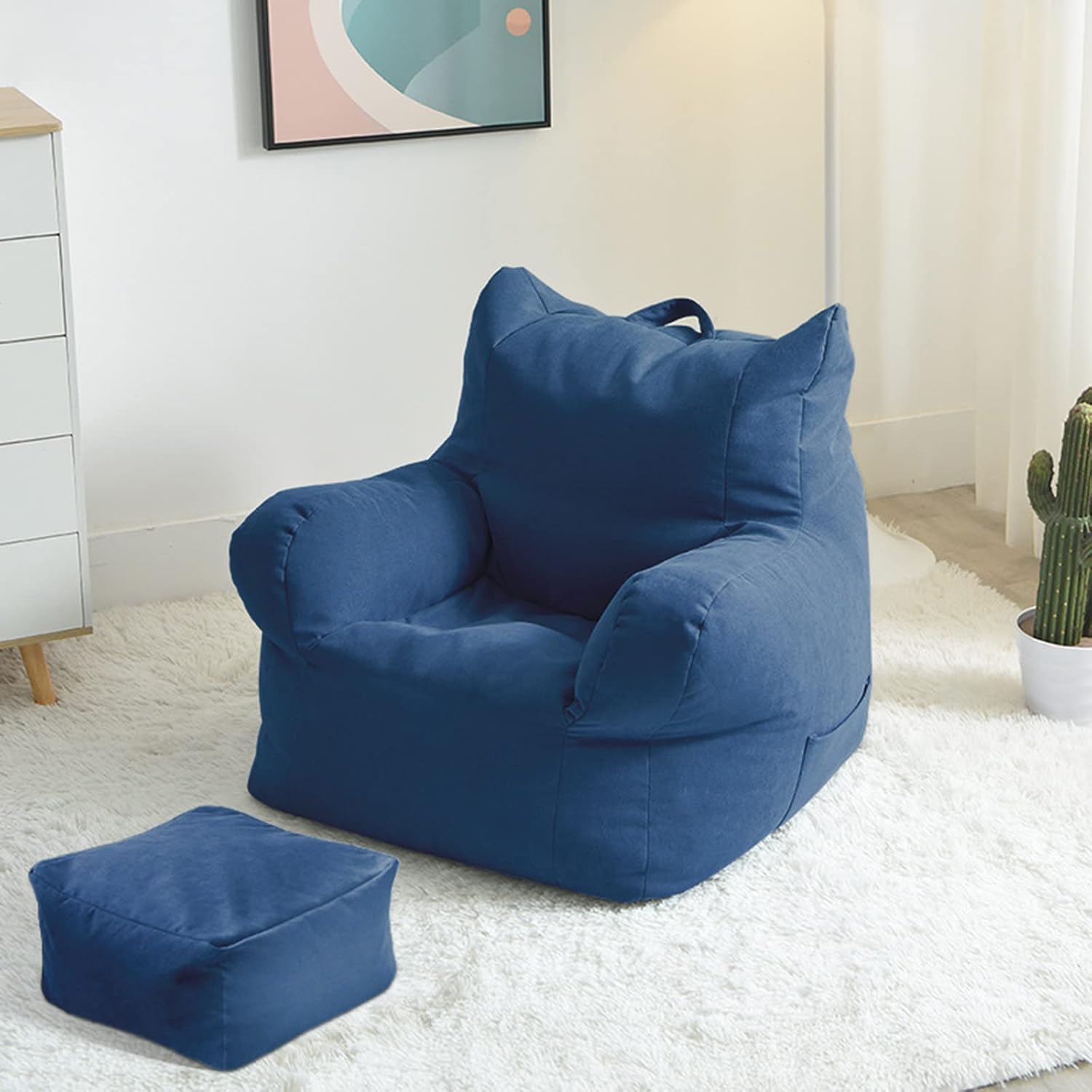 Bean Bag Chair Cover (No Filler) for Kids and Adults Washable Soft Home Garden Lounge Living Room Bean Bag Chair Cover,Dark Blue