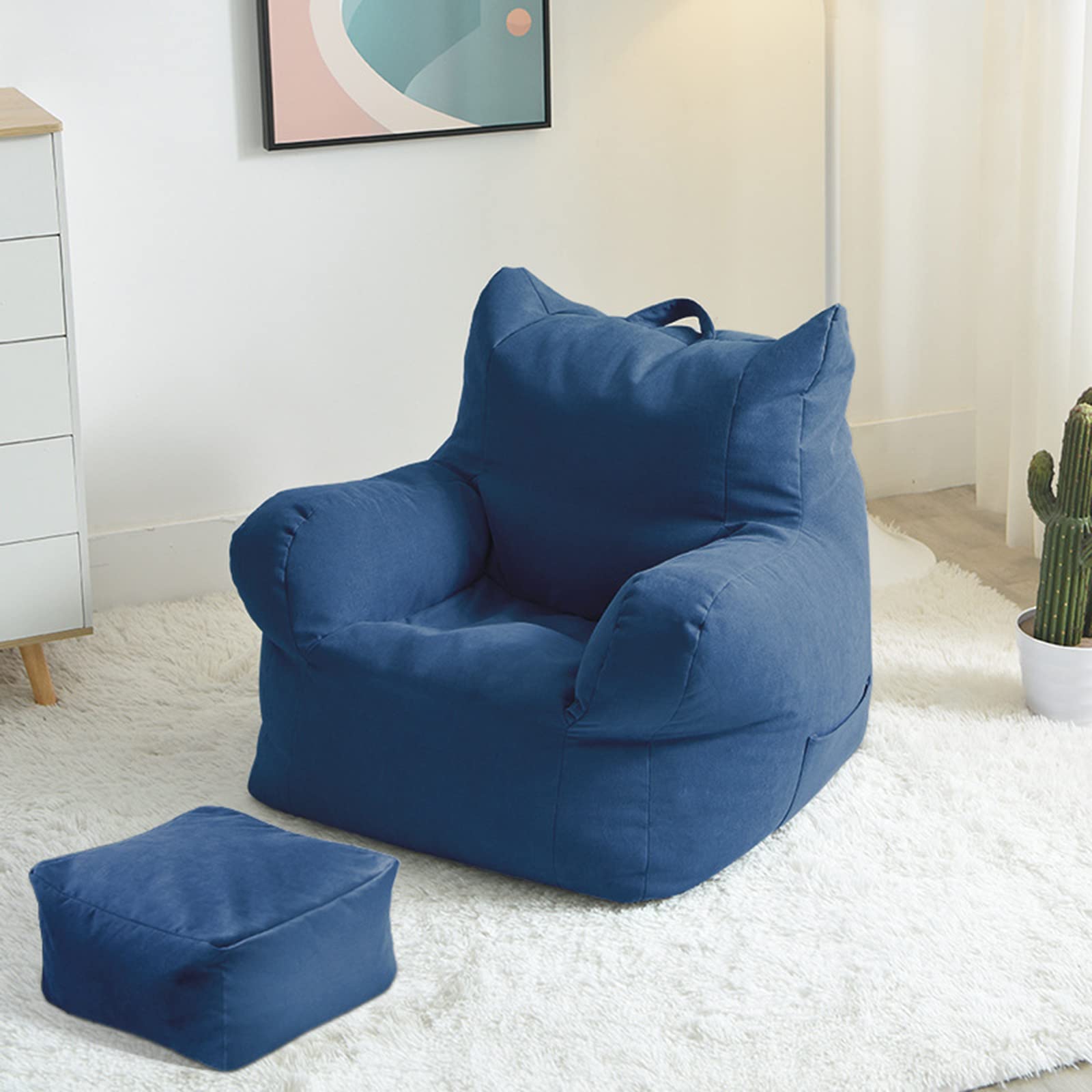 Bean Bag Chair Cover for Adults - Washable Soft Lounge Cover for Living Room - Dark Blue