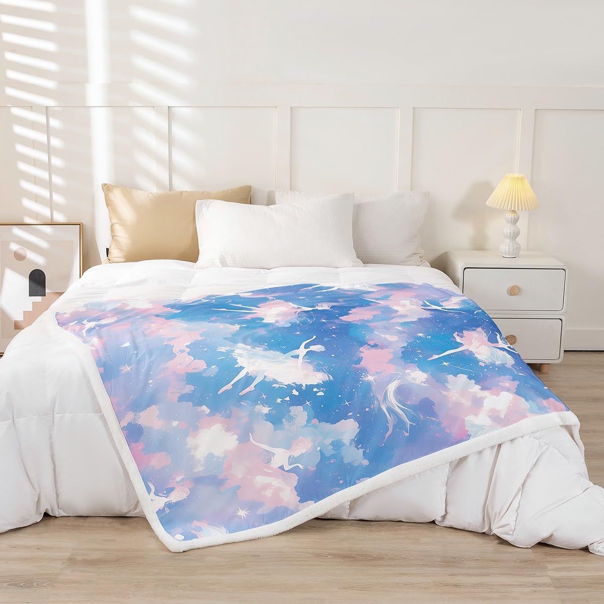 Dancing Spirit Blanket Twin 60x80 Dreamy Ballet Dancer Blanket for Kids Girls Pastel Galaxy Nebula Polyester Soft Fleece Blanket Girly Fairy Tale Blanket Living Room Decor