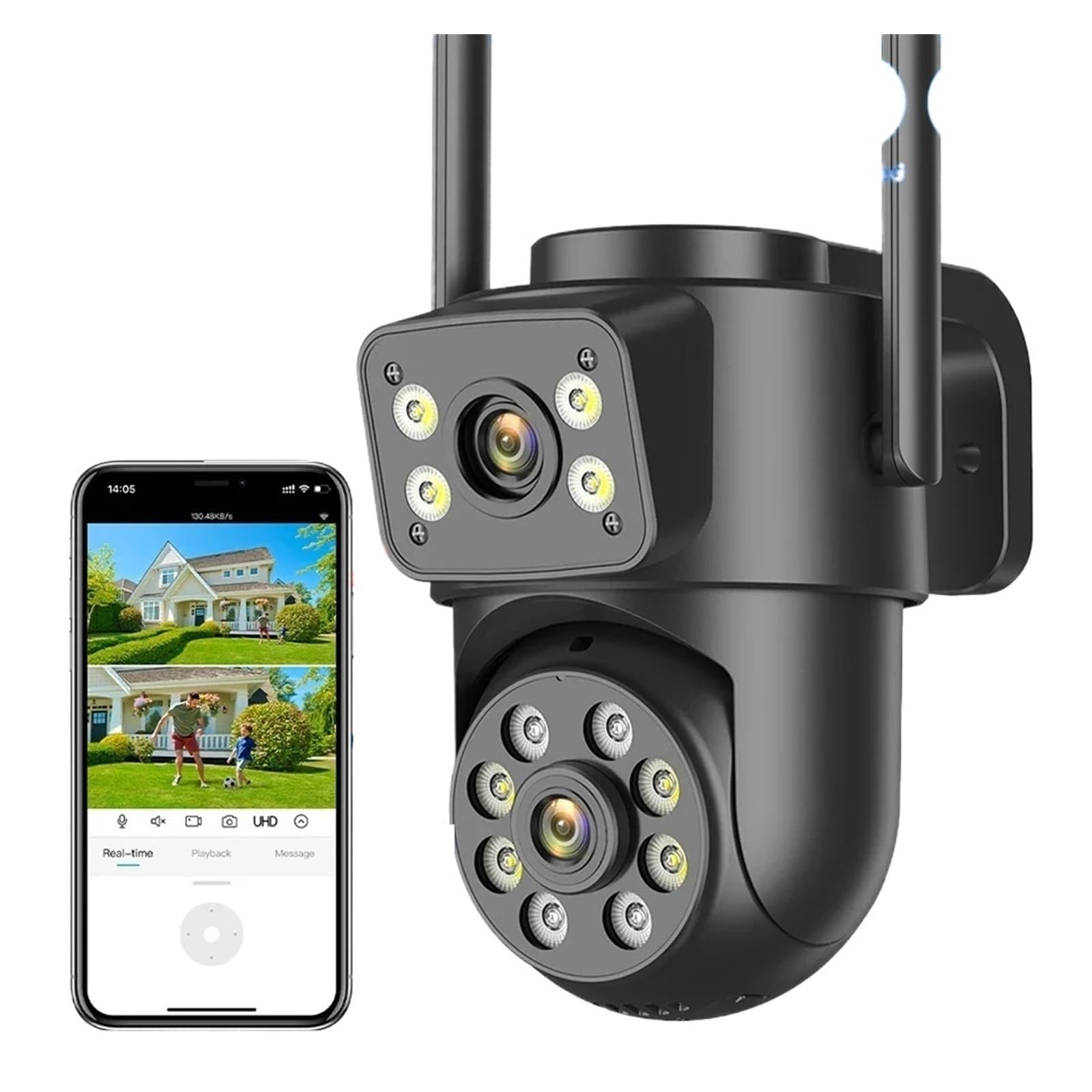 JVDDI 5MP Wifi IP Camera Dual Lens Dual Screens Outdoor Surveillance Camera Black Human Detection Night Vision Security Cam(5MP NO SD Card)