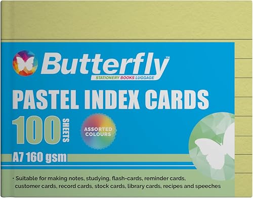 Butterfly A7 160GSM 100 Sheets Ruled Index/Speech Cards, Pastel