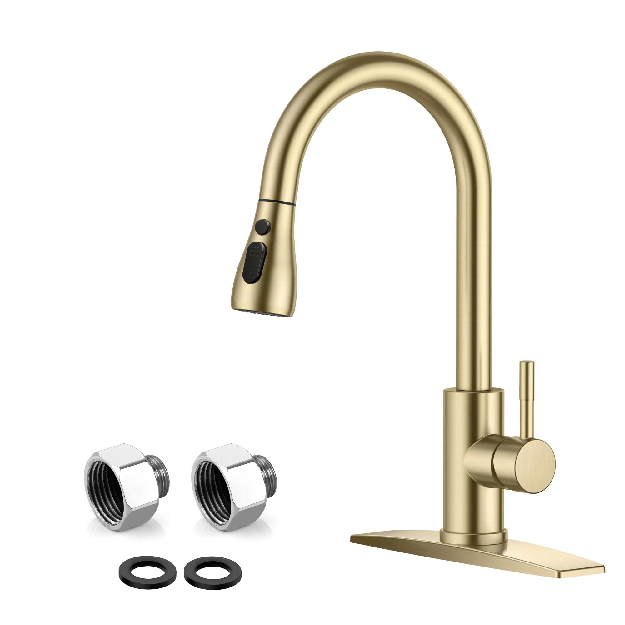 Grifos de Cocina Dorados con rociador desplegable con 2 Paquetes de Adaptador G3/8 Macho a G1/2 Hembra