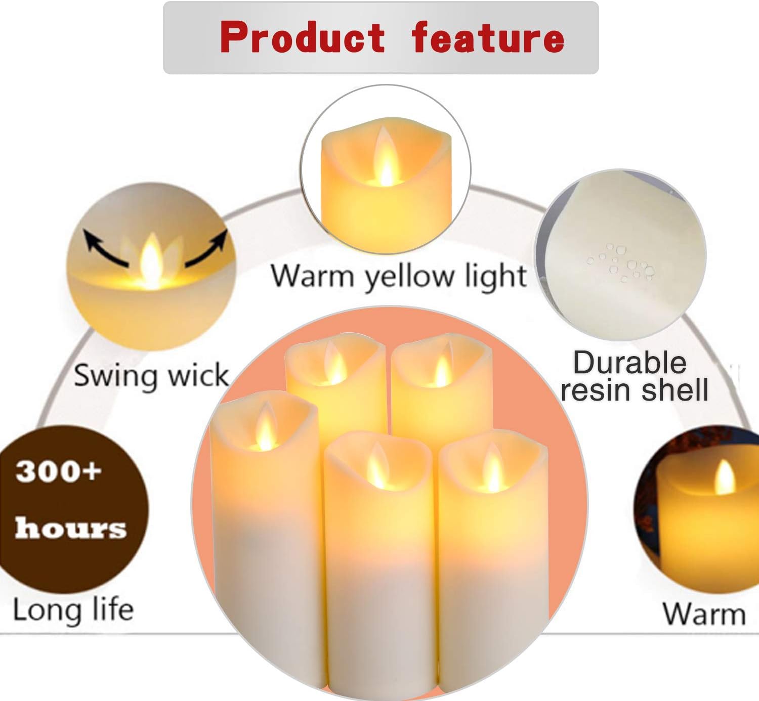 Aignis Flickering Flameless Candles with 10-Key Timer Remote, Exquisite Decor Battery Operated Candles Outdoor Heat Resistant with Realistic Moving Wick LED Flames : Tools & Home Improvement