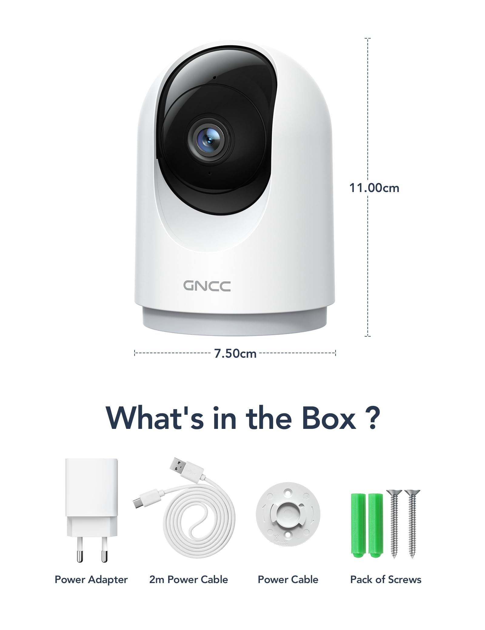 GNCC Wewnętrzna kamera bezpieczeństwa 2K/3MP, WiFi, kamera CCTV, ochrona domu, 360°, monitorowanie dla zwierząt domowych, z noktowizorem, wykrywanie ruchu, 2-drożna rozmowa, chmura/SD, działa tylko z