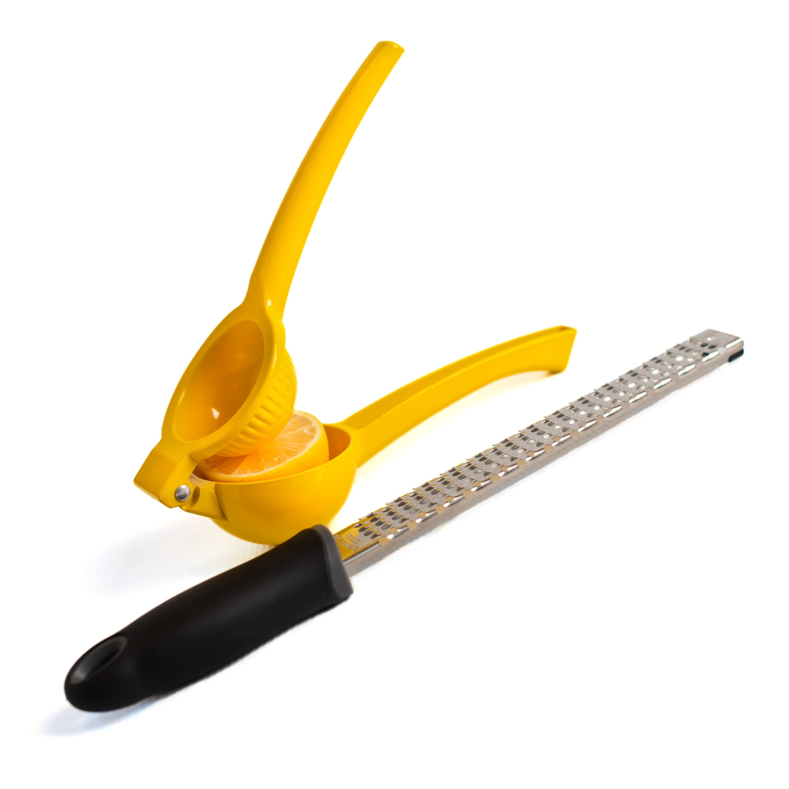 THIELE ESSENTIALS Stainless Steel Zester Grater and Manual Citrus Juicer - Grater Zester for Cheese, Chocolate, Fruits, and Spices - High Performance Juicer Squeezer