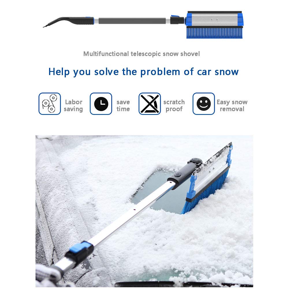 Balais à Neige Brosse à Neige Extensible avec Racloir à Glace, Outil de Déneigement pour la Neige Givrée pour Camion Automobile Suv (88cm/109cm/124cm Réglable à Trois Vitesses)