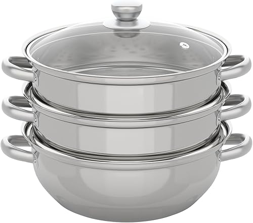 Olla de vapor multiusos de 3 niveles para cocinar, utensilios de cocina de acero inoxidable 304, juego de vapor de verduras y albóndigas para