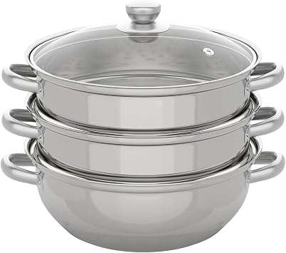 3 Tier Steamer for Cooking Stainless Steel Steamer Pot Steaming Cookware Pasta Pot Saucepan with Lid For Vegetable Sauce Food Dumpling 28 cm