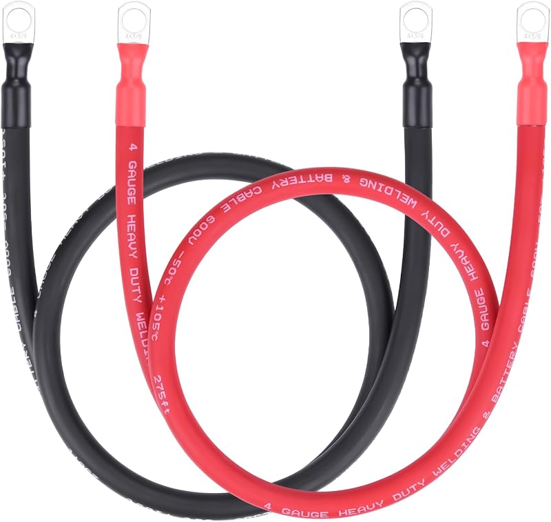 Cabo de bateria 4 AWG Geosiry com terminais 3/8" – 91,44 cm