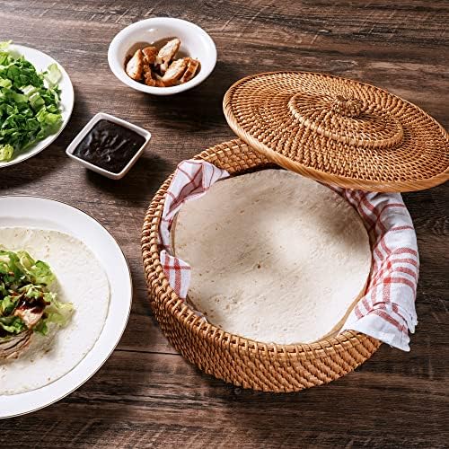 Tortillada - 26 cm Tortilla Warmer/Tortilla Warmer Basket Handmade from rattan including cotton tea towel