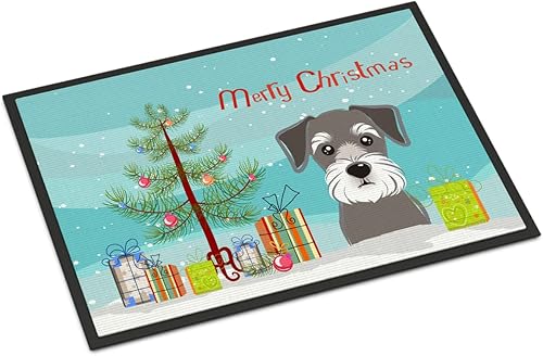 Caroline's Treasures BB1578JMAT - Tapete para puerta para árbol de Navidad y Schnauzer, para interiores o exteriores, tapete de bienvenida de 24 x