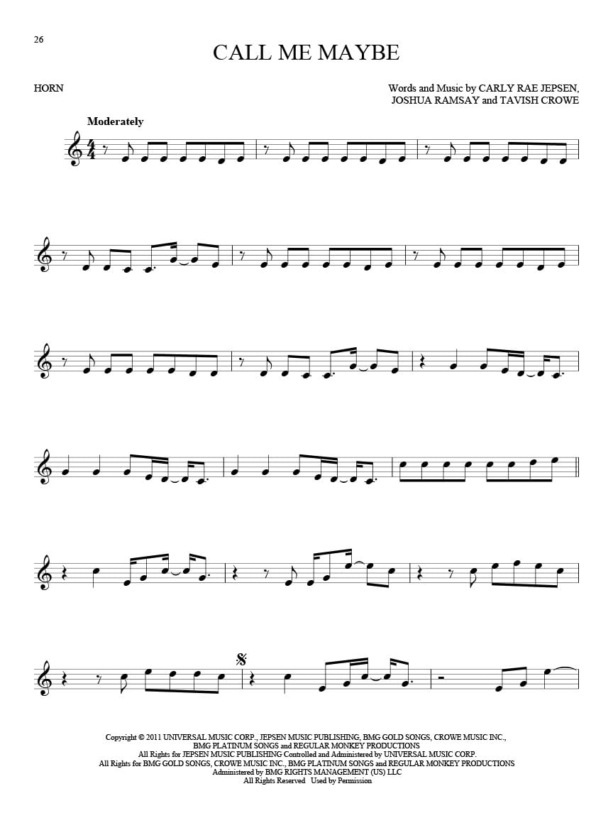 101 hit songs - for french horn - cor d'harmonie