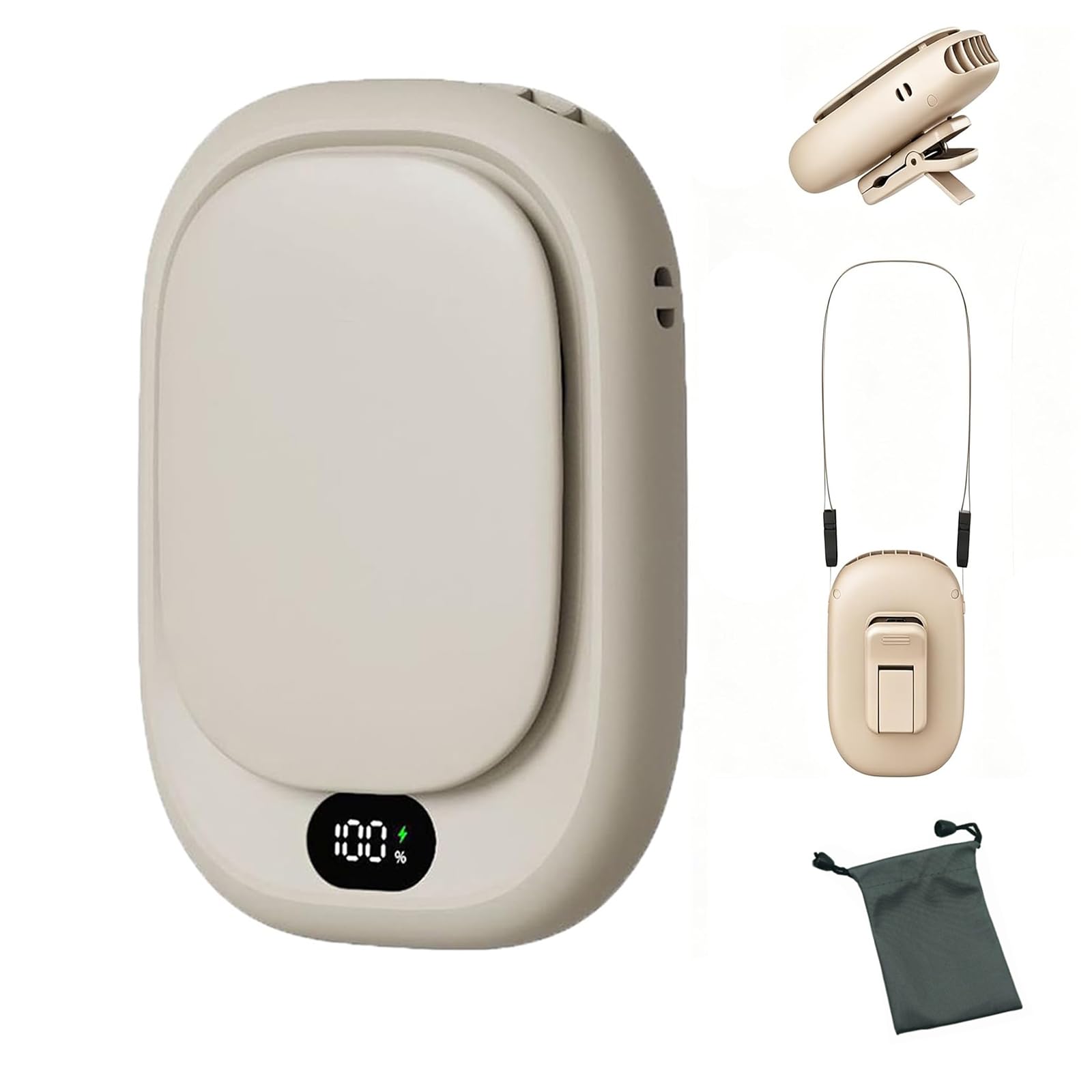 携帯扇風機 ネックバンド 腰掛け 羽根なし ターボ ファン Type-C 充電 式 LED 表示 付き 2000mAh 大容量 首掛け扇風機 静音 強力 風力 4段階 調節 超薄型 ポケット サイズ ハンズフリー 手持ち 卓上 クリップ 付き 傘 用 熱中症 対策 アウトドア 用 通勤 用 夏 用 便利 グッズ PU防水収納バッグ付き(アプリコット)