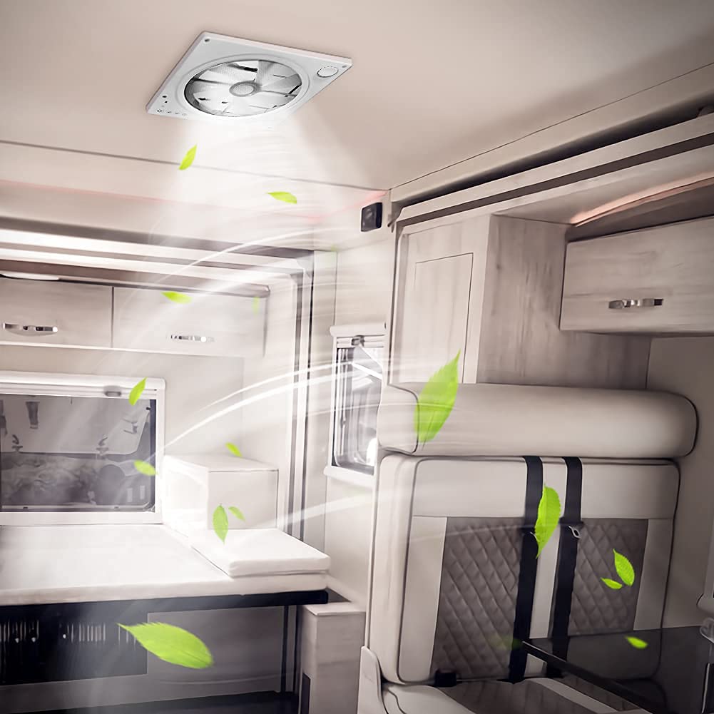 12V/24V RV Roof Vent Fan, 5W Caravan Roof Vent Fan, With LED Light, RV Air Vent Exhaust Skylight, For Motorhome Camper Van