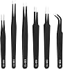 Precision Tweezers Set, ESD Anti-Static Stainless-Steel Tweezers for Crafting, Electronics Watch Repairing, Jewelry Making, Modeling Tools (6 Pcs)