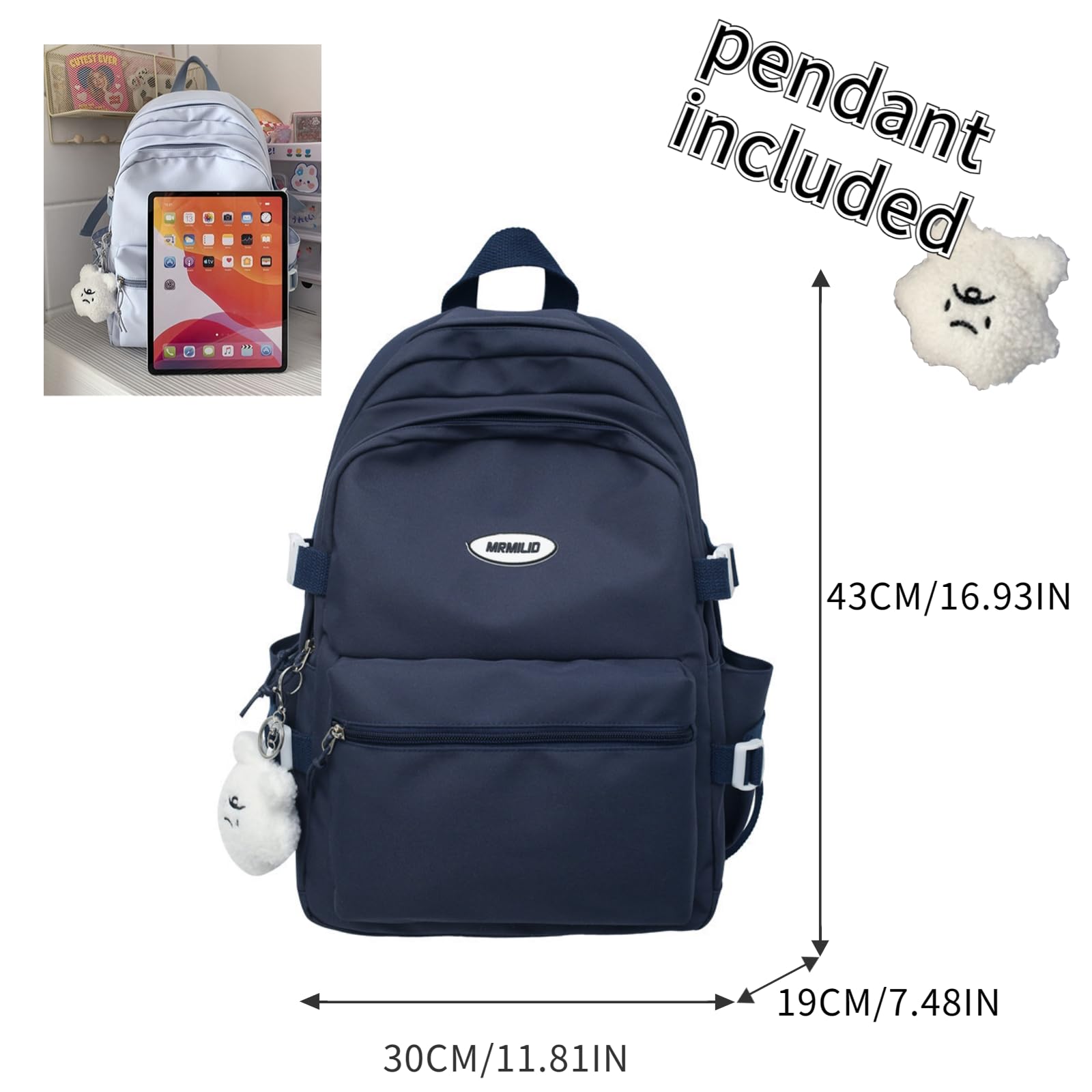 VTTDB Kawaii - Mochila con bonitos accesorios, mochila de viaje para mujer, estilo casual, estética, simple, impermeable, para laptop
