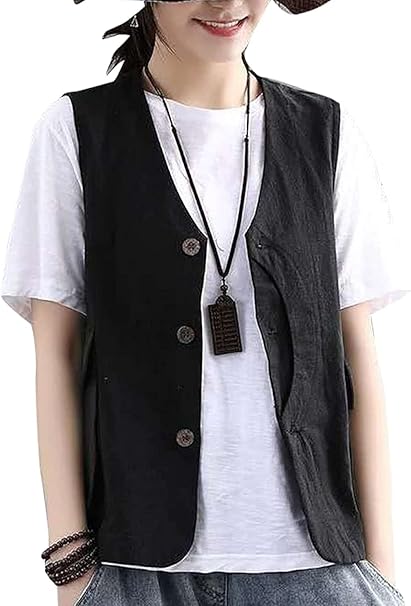 Gilet Donna In Cotone E Lino - Cardigan Elegante Con Scollo A V, Per Ufficio E Casual