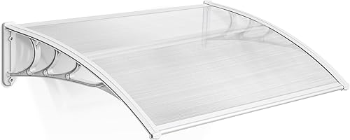 Miniatura 19 de MCombo 39.8" x 37.8" Toldo de ventana de policarbonato para exterior, lámina hueca para puerta de patio, 6055-4040 (Tablero marrón con soporte negro)