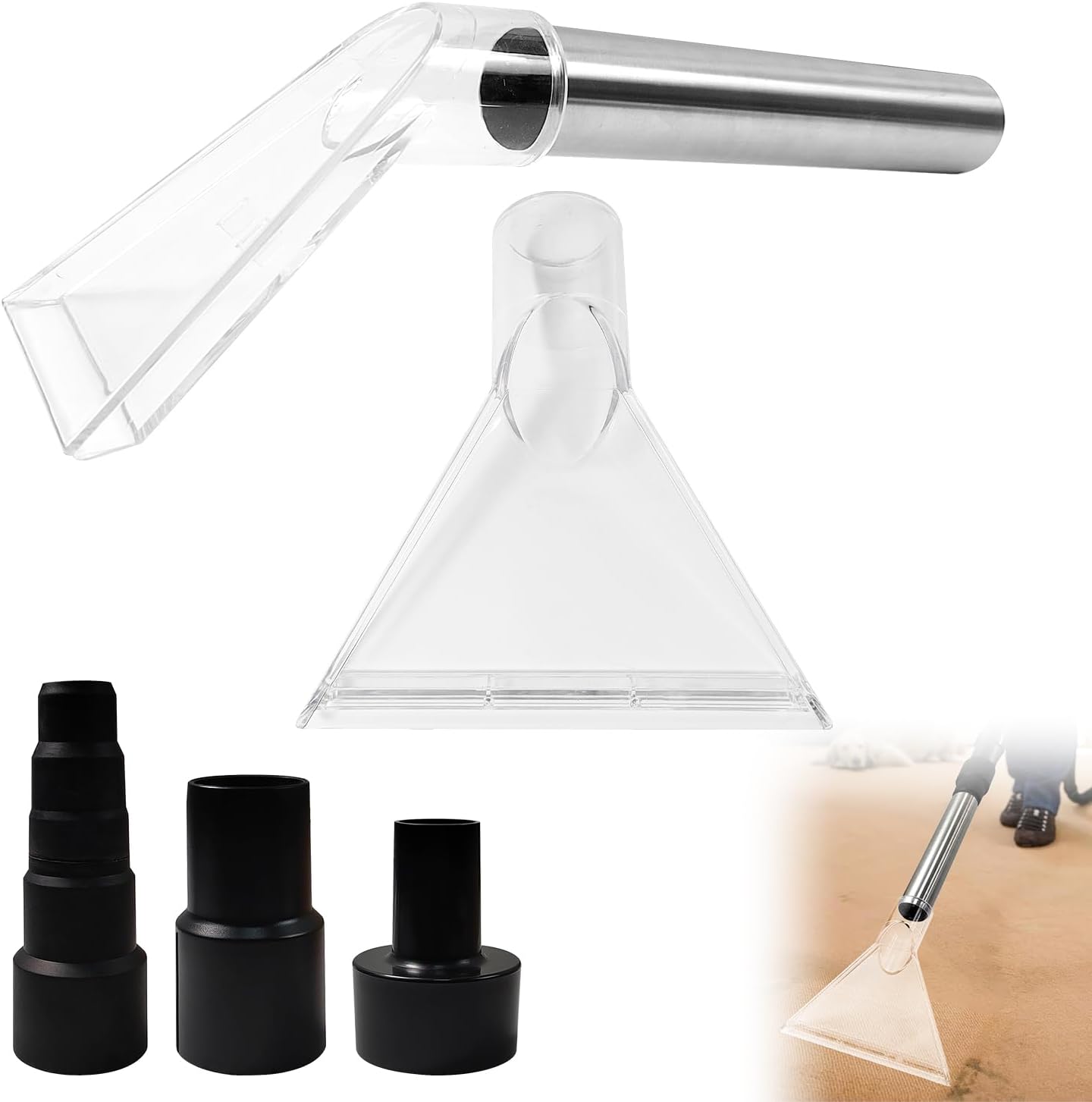 Shop Vac Extractor Attachments kit, Large & Small Carpet Extractor Attachment with 2-1/2"& 1-7/8" & 1-1/4" Adapters, Wet Dry Vacuum Vac Extractor Attachment for Upholstery Carpet Car Detailing