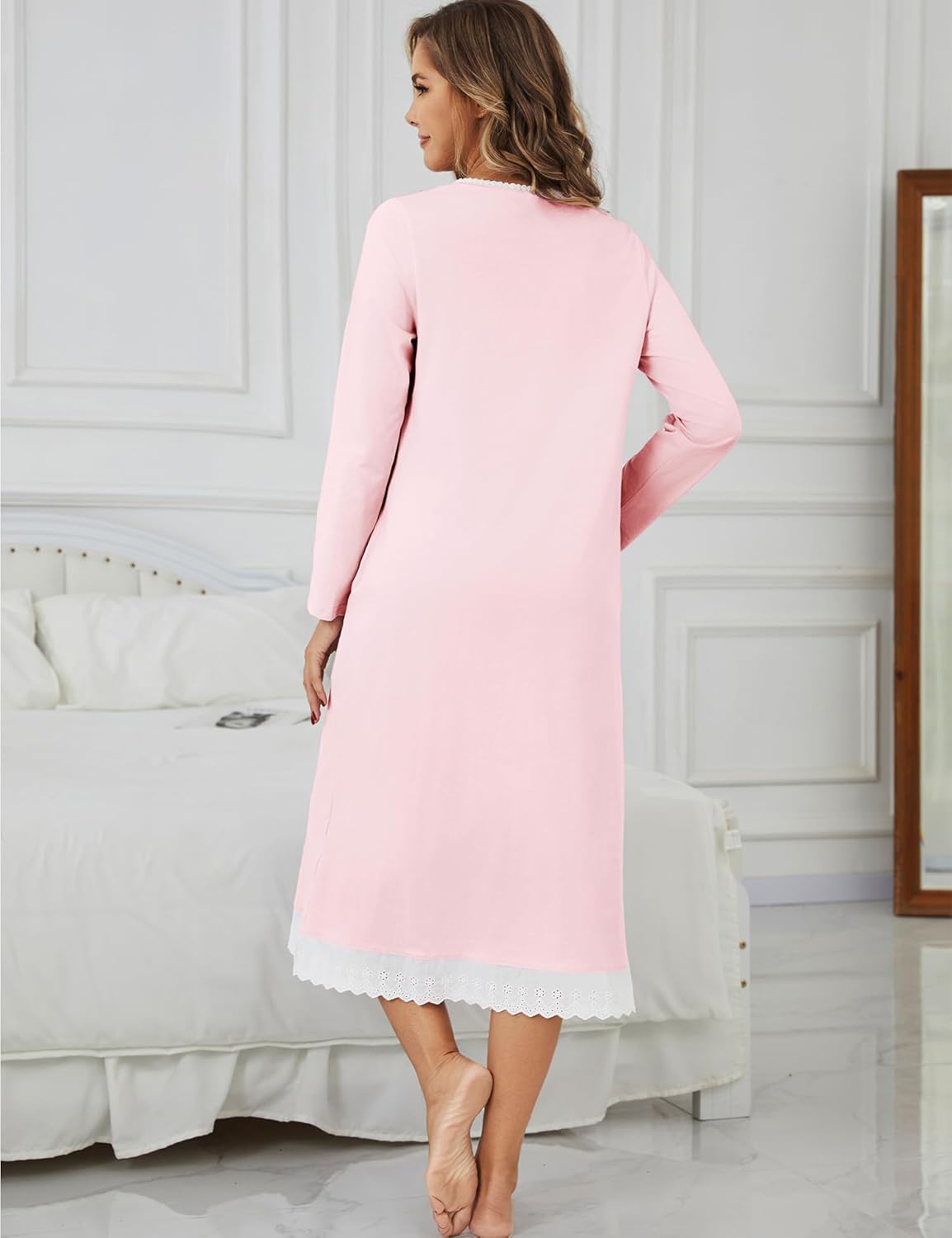 Nightgowns for Women Soft 100% Cotton House Dress Embroidery Long Sleeve Night Gowns Comfy Long Sleepwear - Image 6