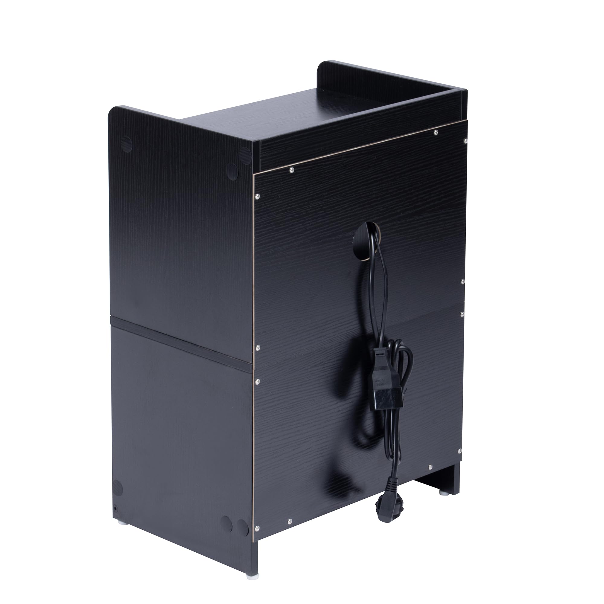 FurnitureR Table de Nuit avec Eclairage LED, Eclairage Ambiant Multicolore, Rangement à Deux Tiroirs, Armoire Compacte pour Chambre à Coucher avec Station de Chargement USB, MDF Noir, 38 x 26 x 56cm
