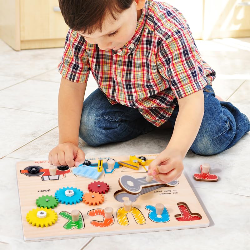 Image of Weihnacht Busy Board,Wooden Montessori Car Sensory Activity Board for 3+ Year Olds, Fine Motor Skills, Travel Busy Board Educational Toys,Double Sided Playable