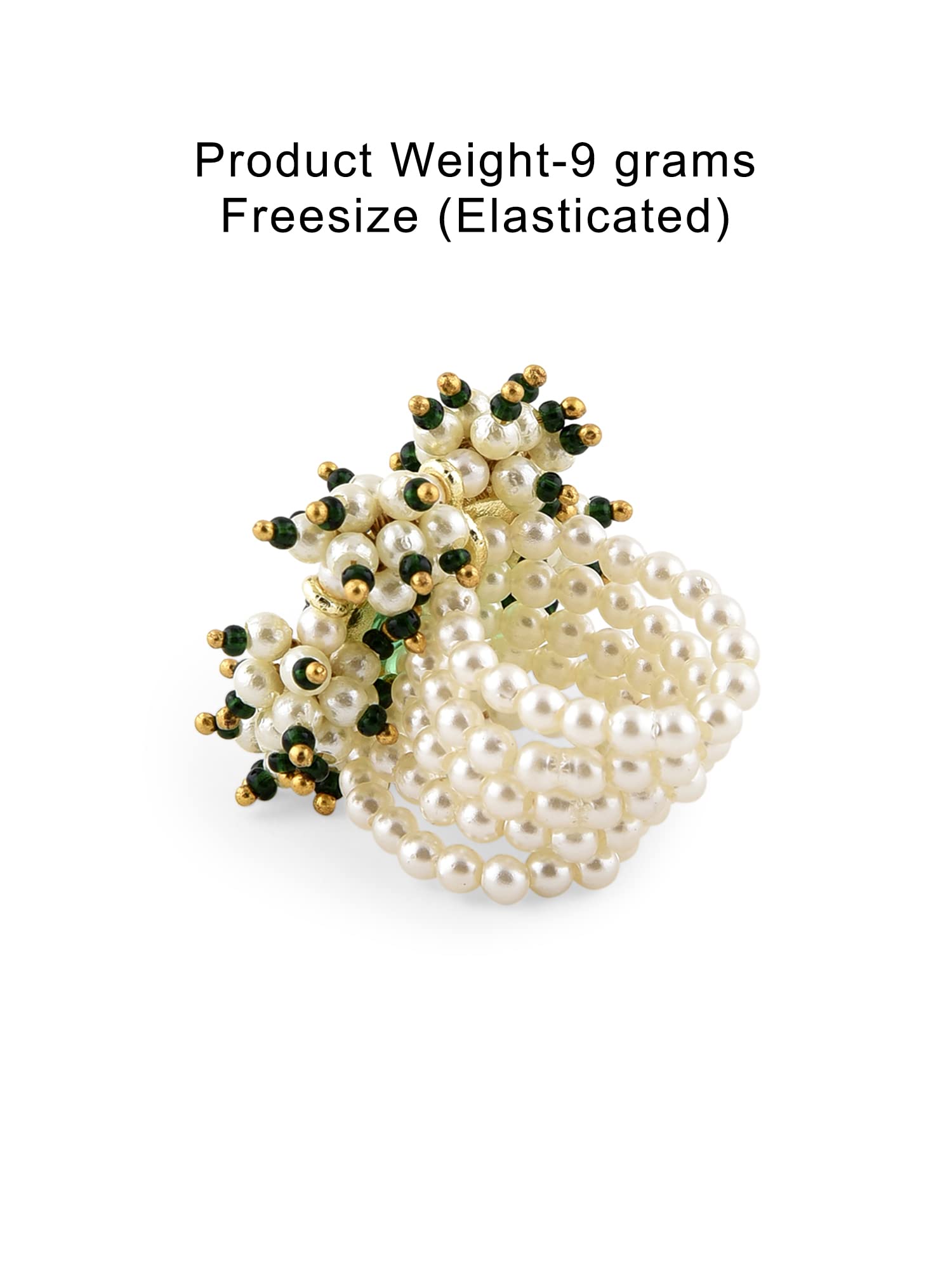 Women's Flower Stone Cluster Beads Ethnic Elasticated Ring
