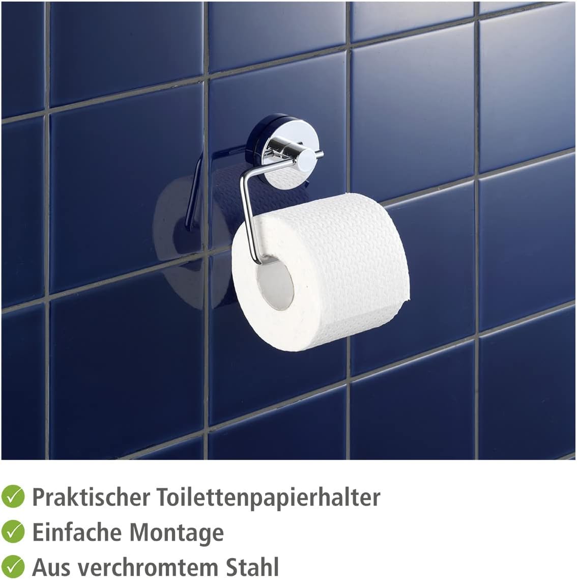 WENKO Milazzo Toilet Paper Holder Wall Mount with Vacuum-Loc Technology, No-Drill, Toilet Paper Roll Holder, Dispenser, Airtight Suction Effect, Iron Steel, 5.3 x 6.3 x 6.9 inch