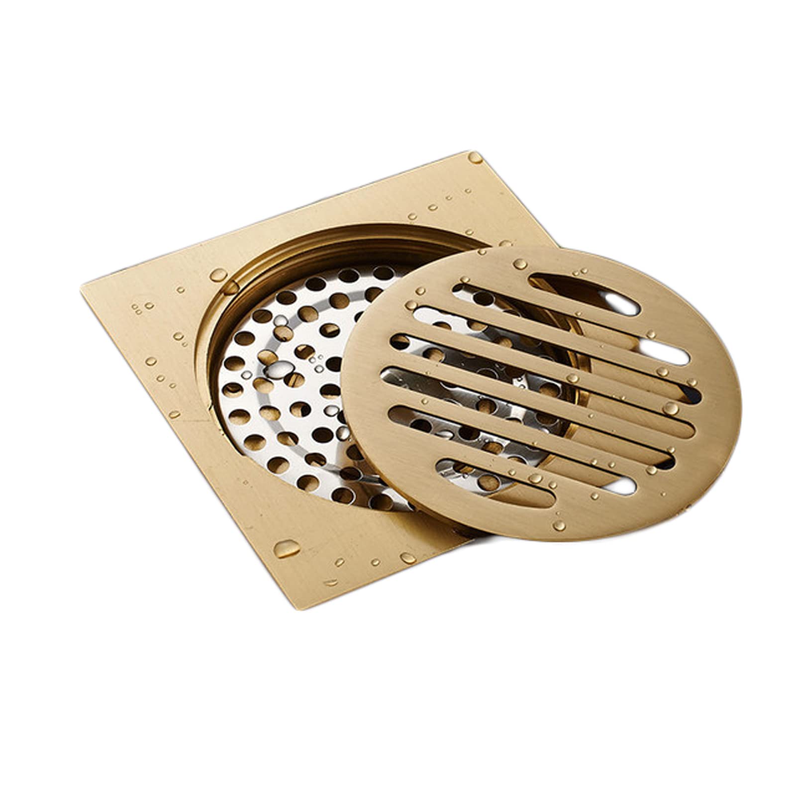vfdaSWQQ Floor drain, Bathroom Floor Shower Drain Double Layer Bathtub Drainer Stainless Steel Square Drainage(Gold B)