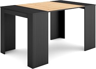 Skraut Home | Mesa Consola Extensible | Mesa Comedor Plegable | 140 | para 6 comensales | Comedor y Cocina | Estilo Moderno | Negro y Roble