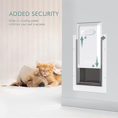 Miniatura 6 de Baboni Puerta para mascotas de 3 solapas para pared, marco de acero y túnel telescópico, cerradura de aluminio, puerta de perro y puerta de gato,