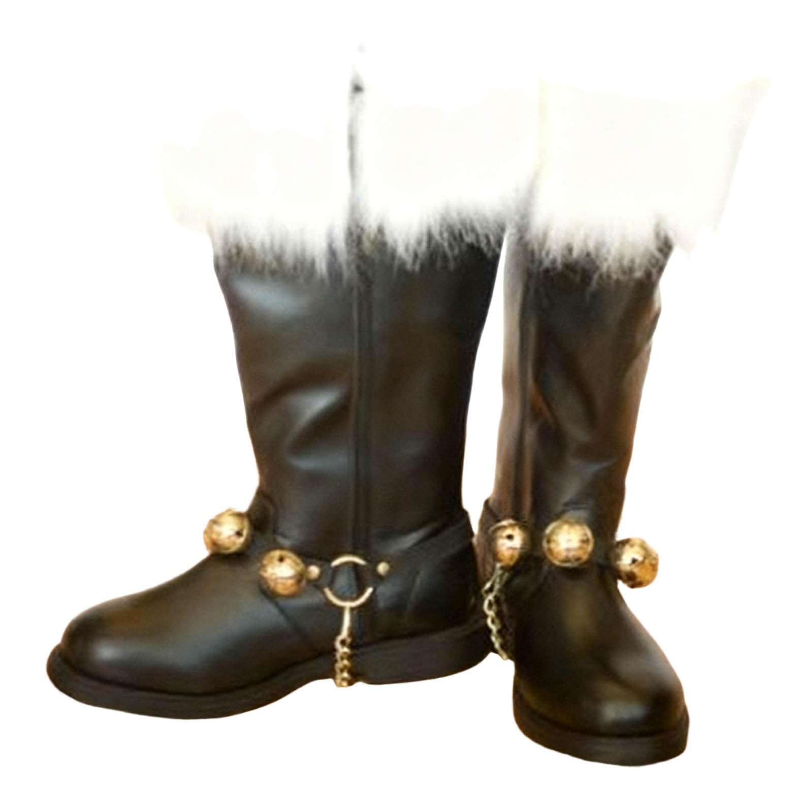 Bottes de Père Noël pour Hommes, Bottes de Neige Larges avec Poignets en Peluche Blanche et Boucle de Fermeture, Couvre-bottes Longueur Moyenne d'Hiver en Cuir, Accessoires de Cosplay du Père Noël