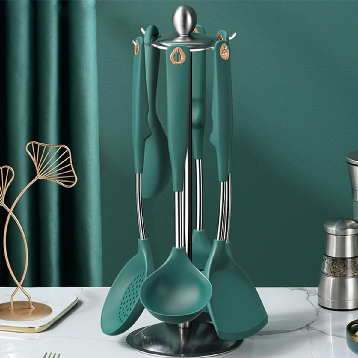 Operitacx 5 Pièces Louche à Soupe en Silicone, Manche Long, Acier