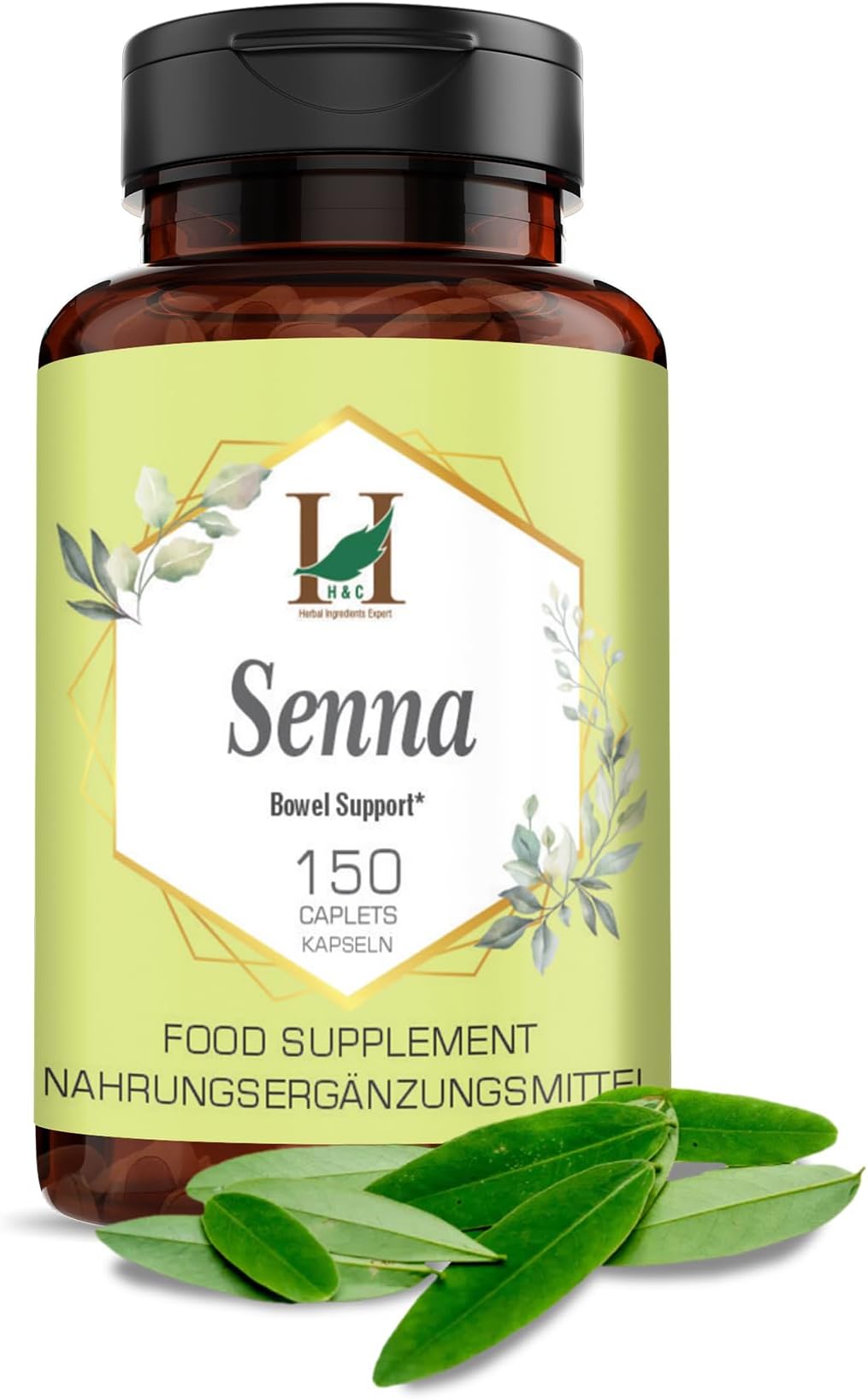 H&C Senna Leaves Tablets/Caplets (Cassia angustifolia) - 750 mg, 150 Counts | for Acute and Short-Term Constipation