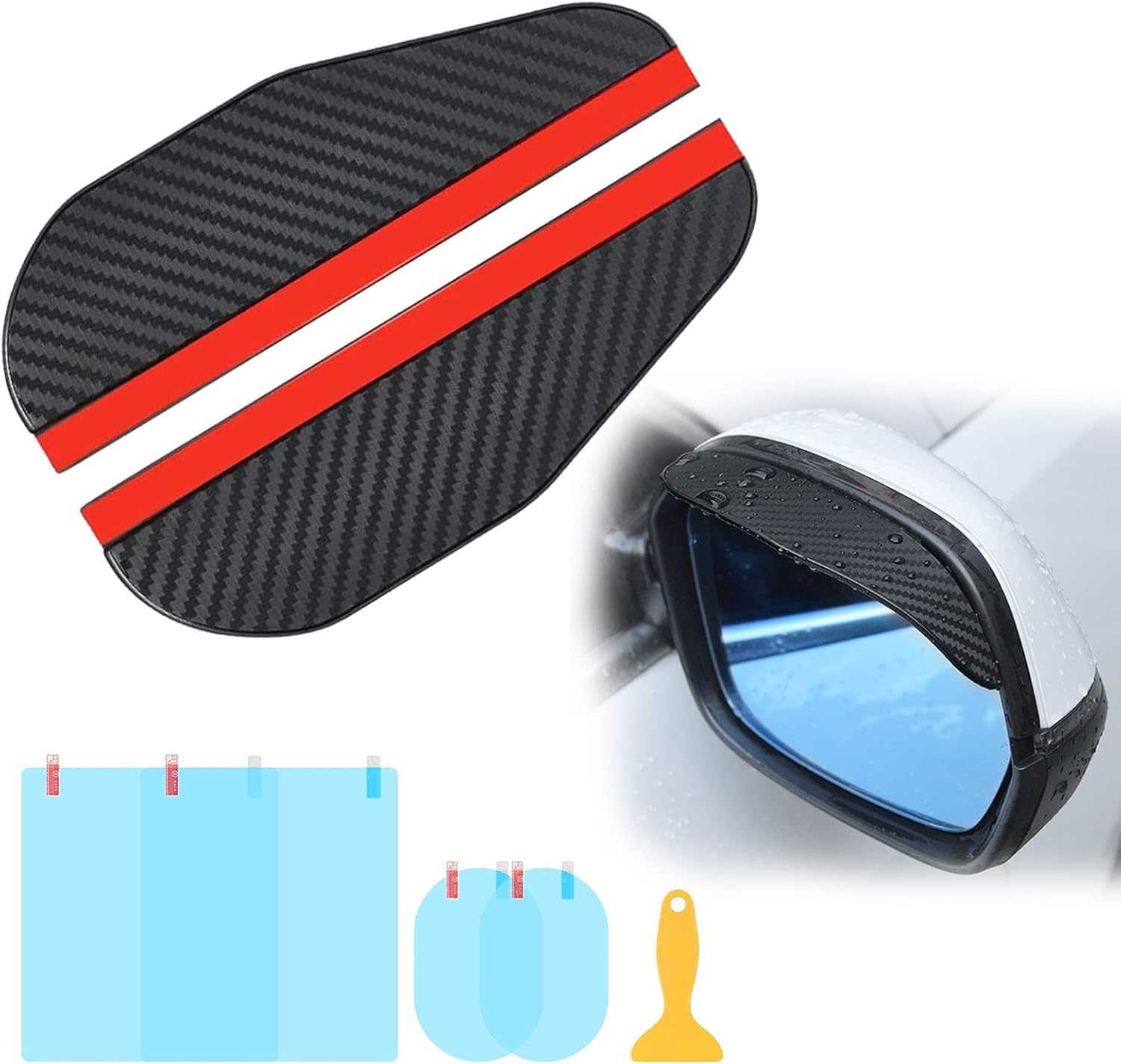QIZUN 2 Pcs Carbon Fibre Car Wing Mirror Rain Visor for Ford Fiesta VI Restyling 2011-2017 Fix, Ultimate Performance Anti-Fog Mirror Film Set and Car Exterior Accessories
