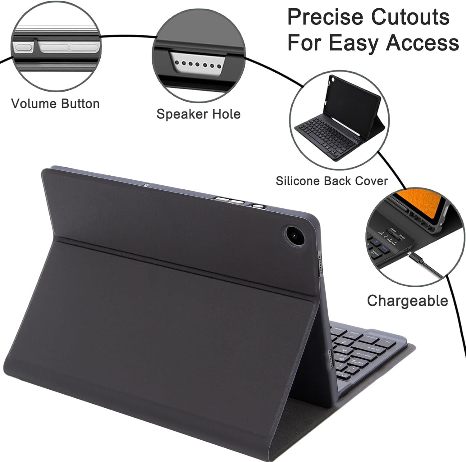 Keyboard Case for Samsung Galaxy Tab A11 Plus 11" 2025 / Tab A9 Plus 11inch 2023 – Detachable 7-Color Backlit Keyboard, Bluetooth Mouse Combo, Protective Stand Cover with Pen Holder (Black)