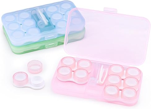 18 Pack Clear Contact Lens Case with 3 Storage Box, Leak Proof Eye/Colored Contact Case Soak Container Organizer Holder with Accessories for Travel, Daily, 3 Colors