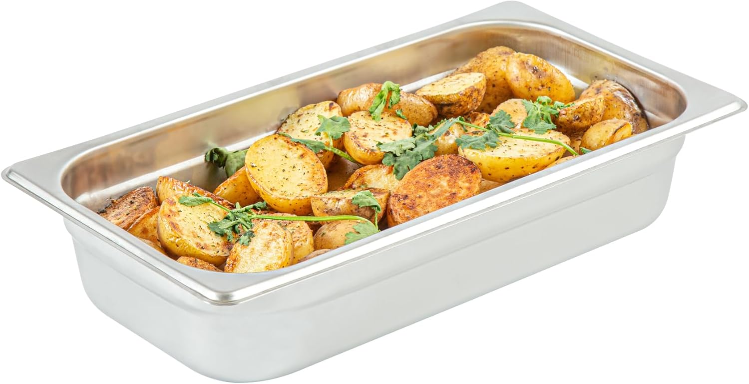 Restaurantware-Kitchen Tek 1/3 Size Steam Table Pans, 12 Anti-Jam Steam Pans - Lids Sold Separately, 2.5” Deep, 24 Gauge Stainless Steel Hotel Pan, Freezable, For Catering Events And Parties