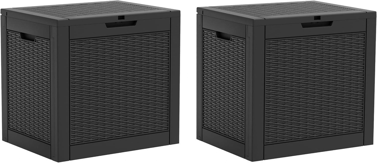 Baulera Exterior Impermeable 130L para Almacenaje Terraza, Ratán Negro