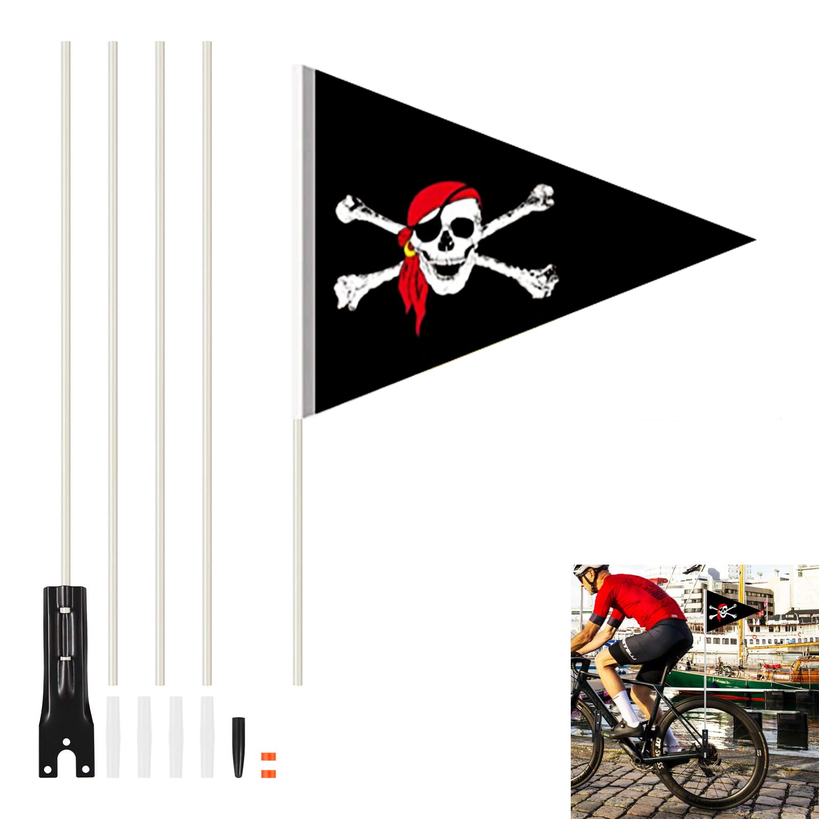 Billowvolve Police - Bandiera di sicurezza per bicicletta, nera, XL, 150 cm, triangolo, per esterni, per bambini, accessorio