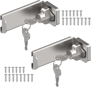 Sliding Door Lock with Key, 90 Degree Security Latch Silver