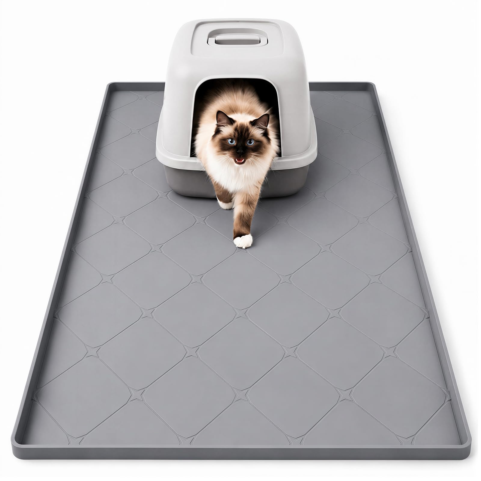 86x56cm Katzenklo Matte Silikon katzenstreu matte Wasserdicht katzenmatte | Vorleger Katzentoilette mit effektiver Streufangfunktion, leicht zu reinigende Katzenklo Unterlage