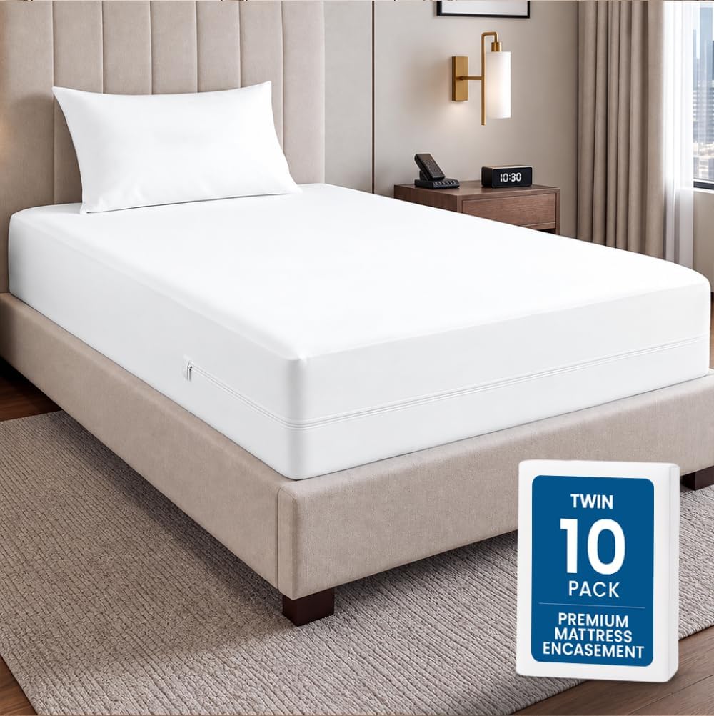Bulk 10-Pack Twin Size Hotel Mattress Encasement 100% Waterproof, 12" Deep