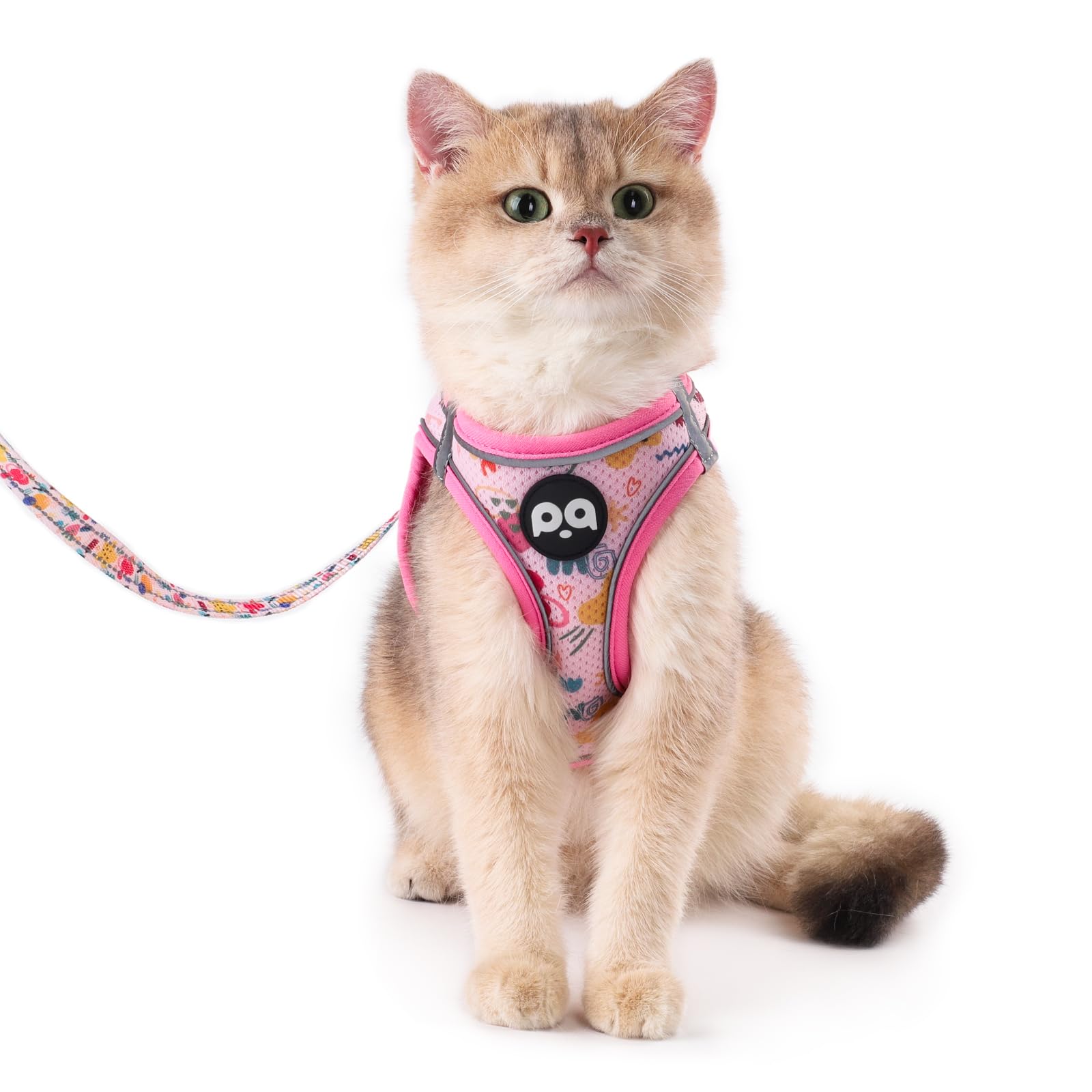 Cat Vest Harness Leash Set: Escape Proof & Reflective Kitten Soft Mesh Vest for Small Medium Large Puppy Pets Walking Hiking and Traveling(Medium,Pink)