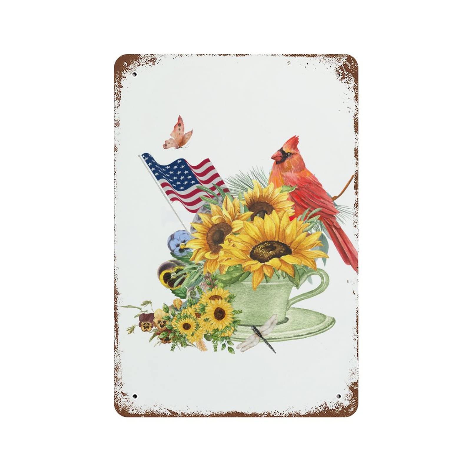 Panneau de jardin décoratif motif tournesol et drapeau américain 30x45cm