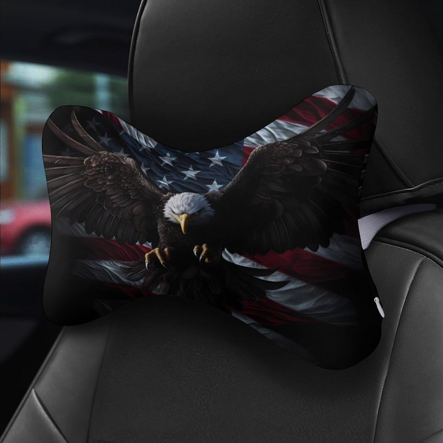 American Flag Eagle 2 Pack Car Neck Pillow Car Headrest Soft Car Pillow for Most Cars