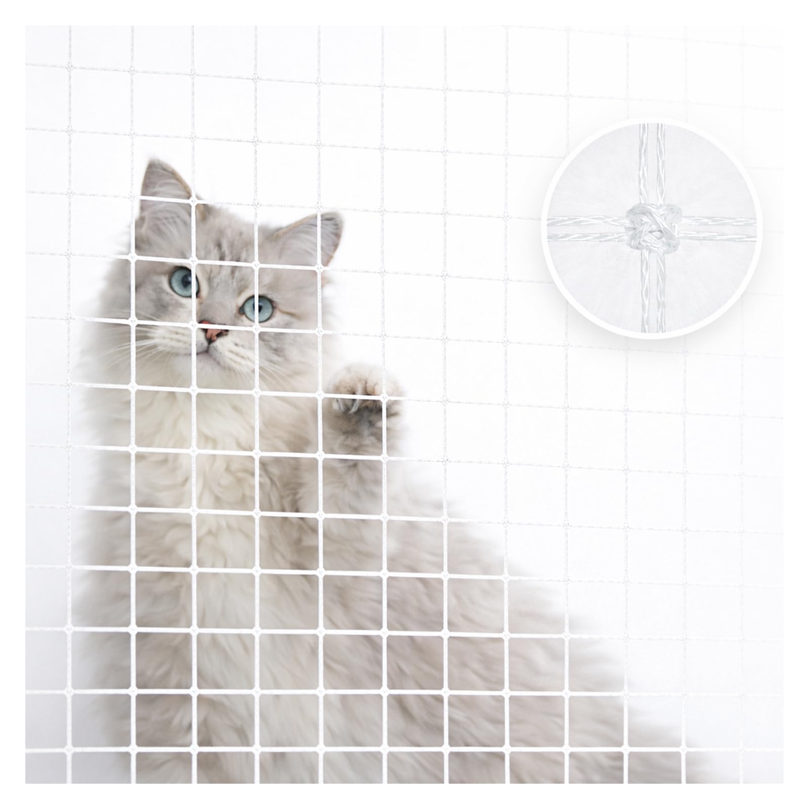 Eruaolytic Katzennetz für Balkon & Fenster 4x3m Transparent Weiß – Hochtransparentes Katzenschutznetz inkl. 60 Kabelbindern, 20 Haken und 20 Wandankern, zuschneidbar, einfache Montage