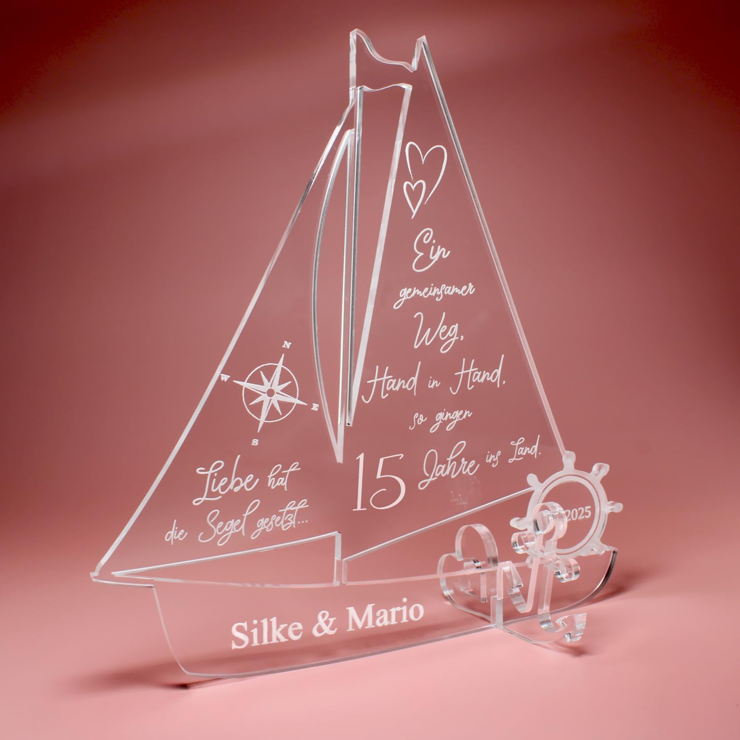 Dekolando Geschenk Kristallene Hochzeit personalisiertes Schiff aus Acryl 15 Kristallhochzeit- Personalisierte Geschenke zur Kristallenen Hochzeit Kristall
