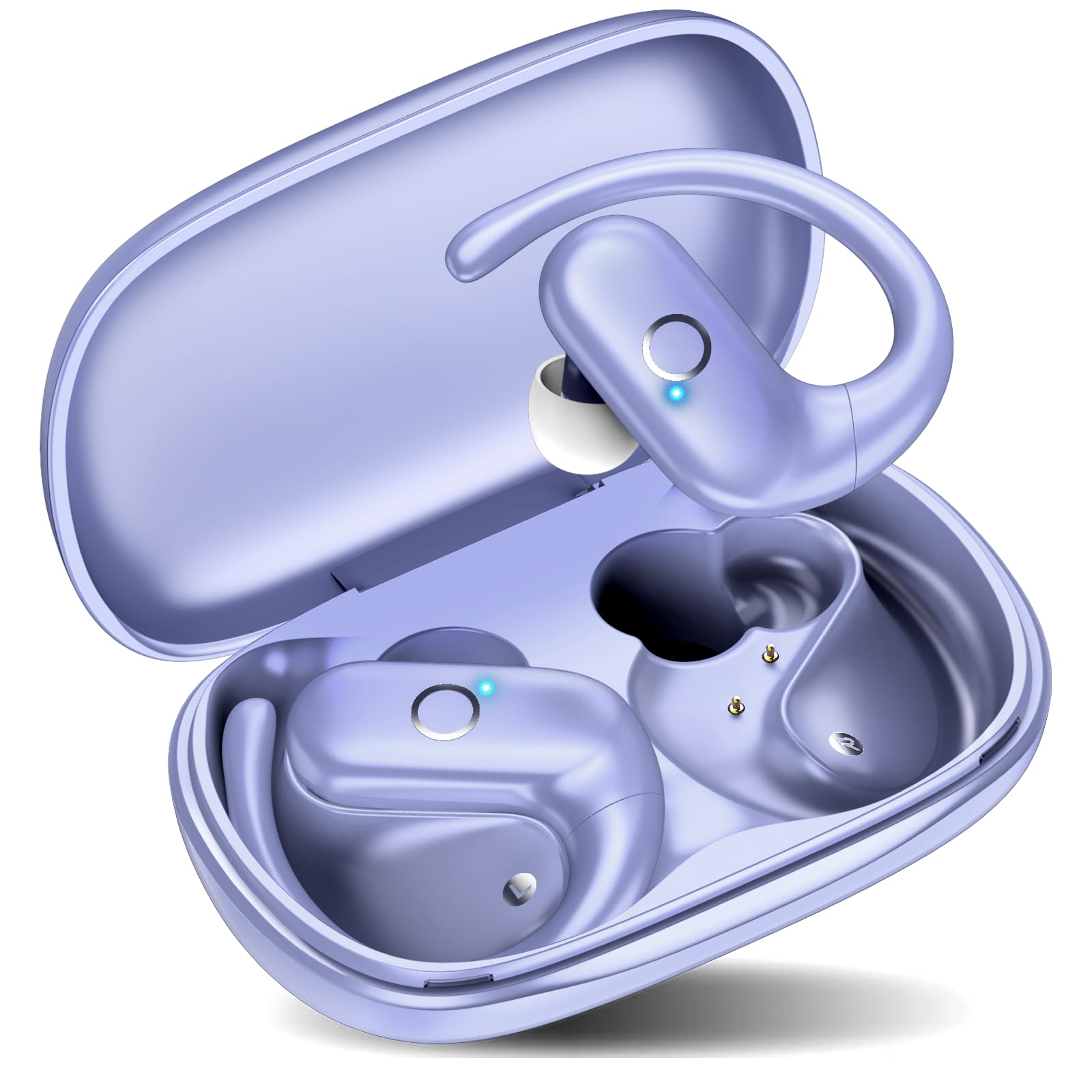 Redpepper Wireless Ear Buds Open Ear Headphones Bluetooth 5.3 with Ear-Hooks Deep Bass Headsets Clear Call Ultralight Earphones Up to 60H Use Time for Running Biking Climbing Purple